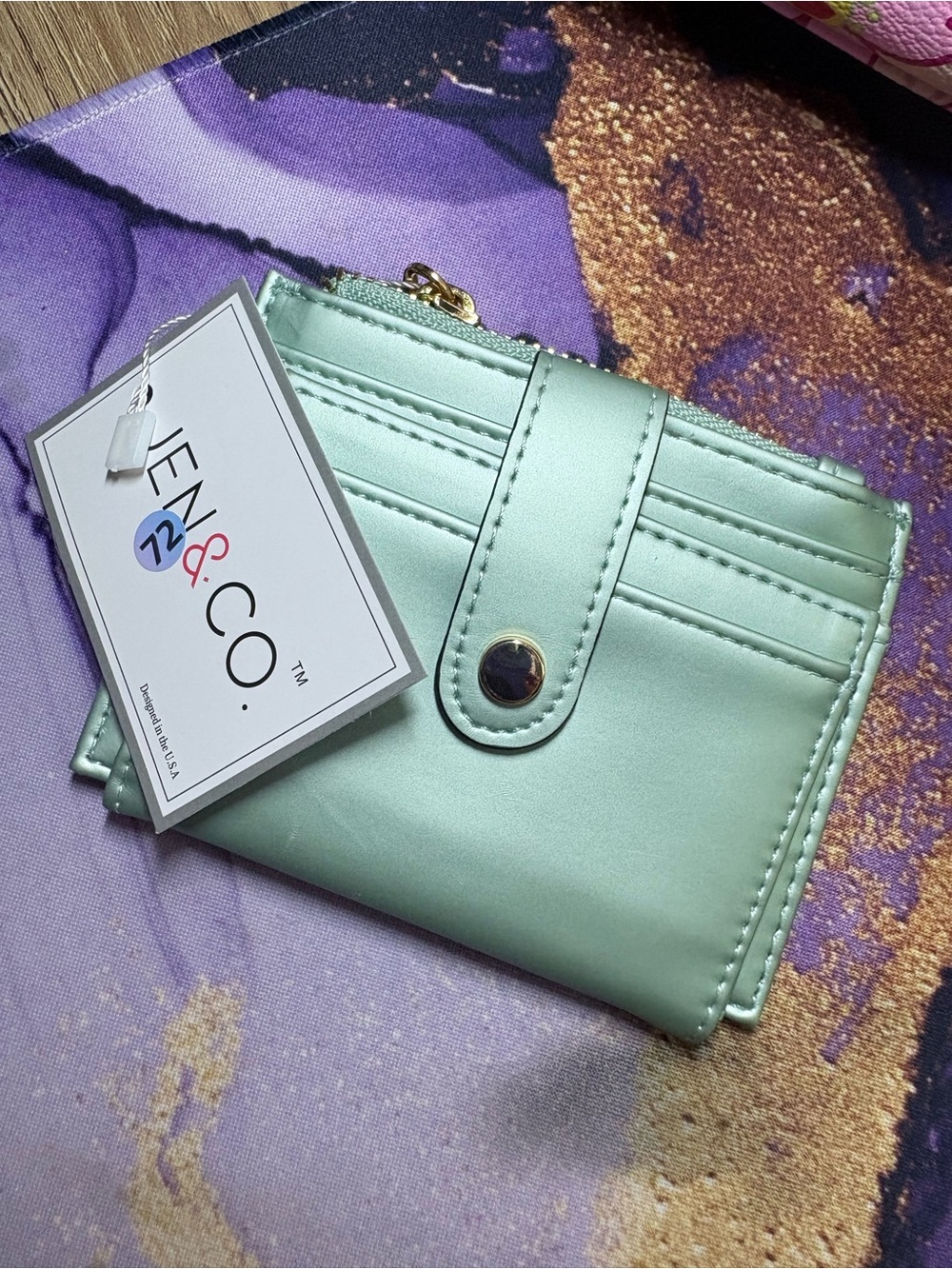 JEN & CO Mint Card Wallet with Zippered Coin Pocket